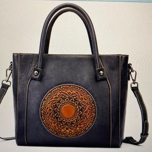 Leather Embossed Mandala Design Handbag